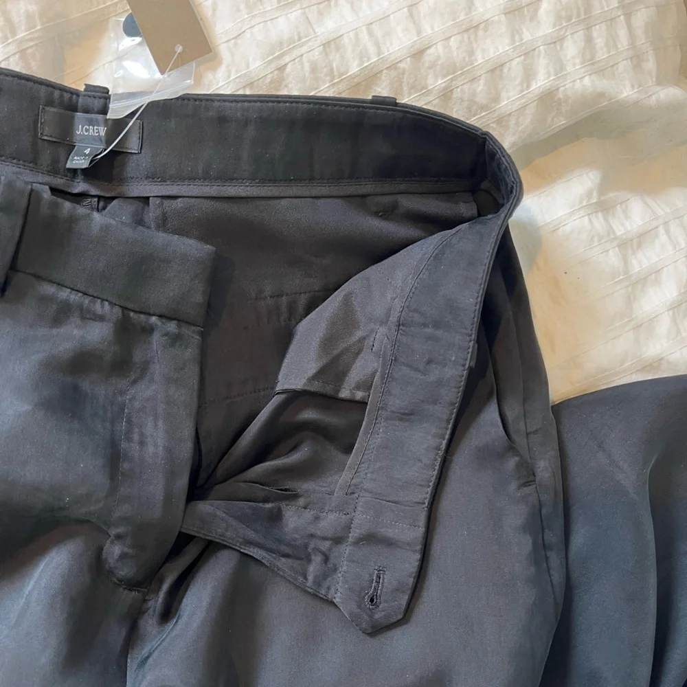 NWT J Crew drapey cupro blend straight wide leg trousers black silky‎ satin 4